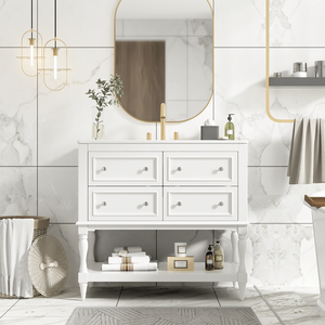 Mobile Bagno Autoportante in Legno Massello da 36 Pollici con 4 Cassetti e Lavabo Sottopiano in Ceramica - Set Completo - Product Image 3