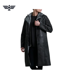 <b>Men's</b> Long PU Leather Motorcycle Jacket with Sherpa Lining Breathable Windproof <b>Winter</b> Casual Wear Stand Collar Single Breasted - Product Image 5
