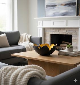 Bol décoratif en papier mâché métallique noir et or, pièce d'appoint moderne - Product Image 5