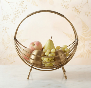 Gold Plated Fruit <b>Basket</b> Geometric <b>Metal</b> <b>Storage</b> <b>Basket</b> With Handle Vintage Style Home Decor Tableware - Product Image 4