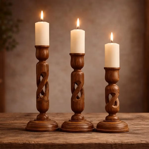 ชุดเชิงเทียนไม้แกะสลักด้วยมือ เป็นมิตรกับสิ่งแวดล้อม ตกแต่งบ้านสไตล์ชนบท สำหรับเทียนทรงกระบอก ของตกแต่งกลางโต๊ะคริสต์มาส - Product Image 1