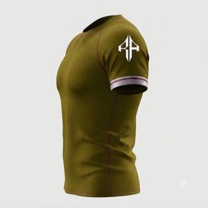 เสื้อรัดกล้ามเนื้อ MMA สีเขียวมะกอกใหม่ พร้อมลายพิมพ์แบบ Sublimation โลโก้สั่งทำได้ ผลิตจากผ้า Spandex/Polyester คุณภาพพรีเมียมสำหรับผู้ชาย - Product Image 5