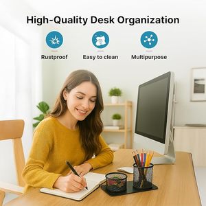 Organisateur de bureau en métal avec porte-stylos en maille et plateau de rangement pour fournitures de bureau - Product Image 6