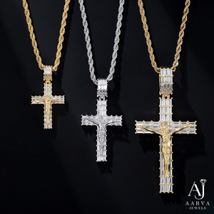 18K Gold Plated Sterling Silver Christian Iced <b>Cross</b> Pendant Necklace Moissanite <b>Charm</b> Hip Hop Style Third Party Certified - Product Image 3