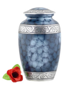Wholesale Luxury Blue Mottle Metal Cremation Urn Bulk <b>Memorial</b> Jar with Elegant Floral Engraving and Polished Enamel Finish Art - Product Image 2