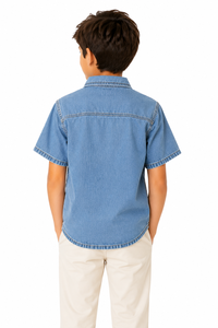 Boys Light Blue Denim <b>Shirt</b> <b>Half</b> Sleeve Casual <b>Shirt</b> Kids <b>Button</b> Down <b>Shirt</b> Soft Cotton Denim Top Stylish Boy Summer <b>Shirt</b> Trend - Product Image 3