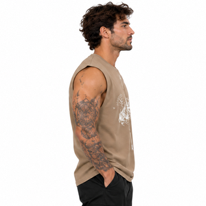 Nouveau style, look premium, débardeur en tricot sans manches pour homme, taille plus, col rond, impression numérique, logo sur le devant, chemise décontractée pour l'entraînement - Product Image 3