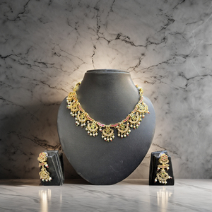 ชุดสร้อยคอทองเหลืองชุบทองประดับเพชรซิคอนแบบอินเดีย สำหรับผู้หญิง ของขวัญงานหมั้นสไตล์อินเดีย คุณภาพส่งออก - Product Image 2