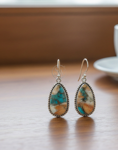 Boucles d'oreilles pendantes en cuivre turquoise naturel, argent sterling 925, plaqué or rose et or jaune, bijoux bohèmes faits à la main pour elle - Product Image 3