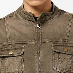 <b>Men's</b> Olive <b>Canvas</b> Shirt <b>Jacket</b> Stand Collar Zipper Closure Workwear Style Regular Fit Autumn Wear - Product Image 5