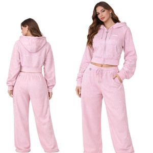 Sudadera con capucha rosa personalizada al por mayor con pedrería en toda la prenda, transpirable, con cremallera, oversize, brillante, fabricante OEM - Product Image 1