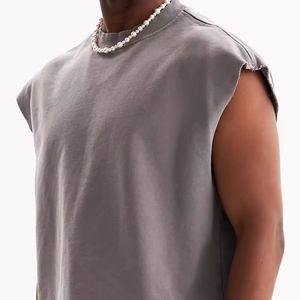 New Quality Cotton Casual Cropped Tee <b>Vest</b> Street Wash Oversize Sleeveless Breathable Customizable Men's Tank Tops Wholesale - Product Image 6