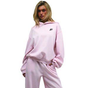 Sudadera con Capucha Extra Grande para Mujer, Color Rosa Pastel, 100% Algodón Felpa, 400GSM, Hombros Caídos, Estilo Urbano Personalizado, Ropa de Invierno - Product Image 1