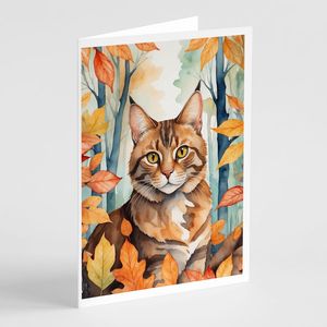 Whimsical Sokoke Cat in Fall Leaves Paquete de 8 A7 Tamaño 5x7 Tarjetas de notas en blanco con sobres para saludos - Product Image 1