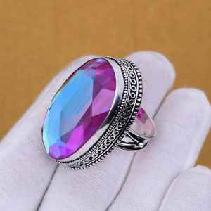 Bague en topaze arc-en-ciel mystique, faite à la main, en argent sterling 925, bijoux bohèmes vintage, bague pour femmes, vente en gros - Product Image 3