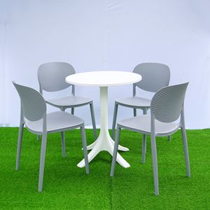 Mesa de Bistro Moderna Escultural Blanca Alabastro |   Base de Pedestal de Cuatro Puntas con Acabado Mate ABS Impermeable para Muebles de Exterior - Product Image 3