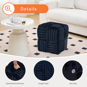 Panca Ottoman con Seduta Imbottita in Velluto e Poggiapiedi Intrecciato per Hall di Hotel e Soggiorni, Colore Nero - Product Image 3