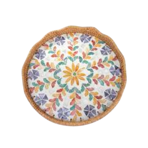 Juego de bandejas de servir de ratán natural hechas a mano con incrustaciones coloridas de nácar, cestas de almacenamiento de mimbre tejidas a mano y ecológicas. - Product Image 4