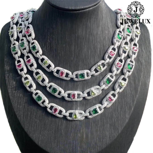 Premium Quality Women's 925 Silver Rhodium Plated <b>Statement</b> <b>Necklace</b> With Moissanite Emerald Cut Stones Geometric Link Chain - Product Image 5