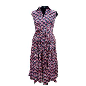 Robe midi décontractée et élégante pour femme, imprimée à la main, en coton, sans manches, avec fronces décoratives, douce, naturelle et lavable - Product Image 5