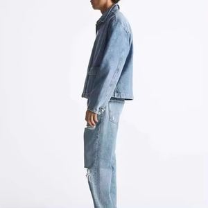 แจ็คเก็ตยีนส์ผู้ชายทันสมัย น้ำหนักเบา เป็นมิตรกับสิ่งแวดล้อม สไตล์สตรีทแวร์ กันลม ระบายอากาศได้ดี ลายพิมพ์ลำลอง สำหรับฤดูหนาว - Product Image 4