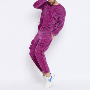 Chándal de invierno liso de talla grande con lavado ácido, estilo urbano, 100% algodón transpirable, con logo personalizado y patrón sólido, con capucha. - Product Image 4