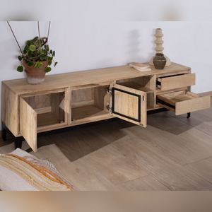 Meuble TV Vandana Silver Order Large 180cm en bois de manguier massif avec portes, niches et tiroirs Gola - Product Image 4