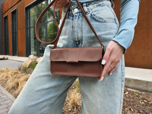 Handmade Brown Leather Shoulder Bag <b>Small</b> Crossbody <b>Purse</b> Personalized Minimalist Handbag for Women Birthday Gift for Her - Product Image 4