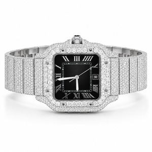 Reloj mecánico unisex de lujo, cuadrado, de acero inoxidable, con diamantes incrustados, esfera analógica, cristal de zafiro, 41 mm, cierre plegable - Product Image 6
