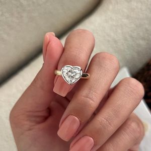 2 Carat Heart Shape E VVS2 Lab Grown <b>Diamond</b> Unique Prong Bezel Set Art Deco Engagement <b>Ring</b> , IGI Certified - Product Image 2