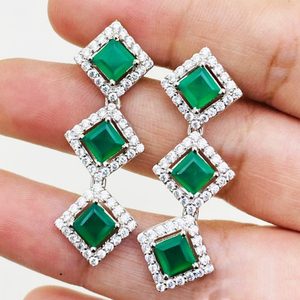Elegant Sterling Silver <b>Green</b> Stone <b>Earrings</b> with Square Cut and Sparkling Zirconia for Day and Evening Wear - Product Image 6