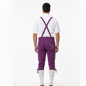Lederhosen pour homme en cuir violet avec broderie, taille haute, style traditionnel bavarois pour l'Oktoberfest - Product Image 2