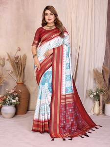 Sari en soie douce de créateur avec motif tissé Ikkat – Vêtement ethnique indien de qualité supérieure pour les célébrations - Product Image 4