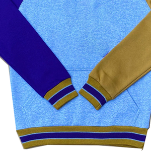 Nouveau sweat-shirt personnalisé à col rond avec logo grec – Bleu et or, broderie frontale, vêtements universitaires en gros - Product Image 3