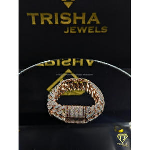 Bracelet cubain en diamant Moissanite VVS, argent sterling 925, entièrement serti de pierres, bijoux de luxe pour homme, style hip-hop, par Trisha Jewels - Product Image 4