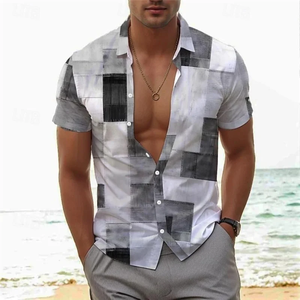 Men's Summer <b>Shirt</b> Vintage <b>Patchwork</b> Printed Button Lapel Short Sleeve <b>Shirt</b> Tropical Vacation T <b>Shirt</b> Fashion Soft Men Clothing - Product Image 3