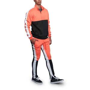 Men Color Blocking Tracksuit Full Sleeve Zipper Front Sporty <b>Jogger</b> Pant Set Breathable <b>Polyester</b> Cotton Regular Fit Spring Wear - Product Image 2