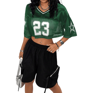 Camiseta de Fútbol de Malla Verde para Mujer con Número Personalizado, Cuello en V, Manga Corta, Transpirable, Ajuste Holgado, Conjunto Deportivo - Product Image 3
