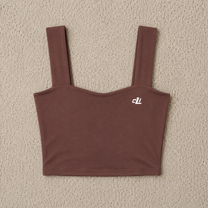 Camiseta de mujer con cuello cuadrado y tirantes anchos y gruesos, top corto de color liso sin mangas, tejido, OEM, personalizado, ajuste ceñido, para verano, venta al por mayor - Product Image 5