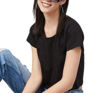 T-shirt court noir en coton pour femme, manches courtes, coupe ajustée, décontracté, mode estivale, vente en gros OEM - Product Image 2