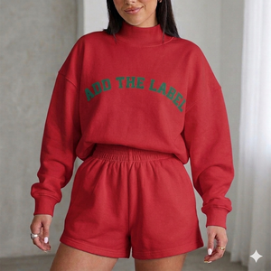 Conjunto de Top Casual con Cuello Alto y Pantalones Cortos a Juego para Mujer, Tejido de Punto Suave y Transpirable para un Atuendo Cómodo de Verano de Dos Piezas - Product Image 1