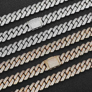 Cadena cubana de eslabones con incrustaciones completas de moissanita VVS, de plata 925 auténtica, estilo Hip Hop, de 10mm y 12mm, que pasa la prueba del diamante, para hombre - Product Image 3