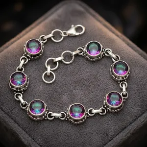 Pulsera de Cadena de Plata 925 Estilo Bohemio con Topacio Místico en Engaste de Bisel, Joyería Unisex para Uso Diario - Product Image 6