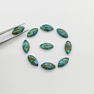 Nouvel Arrivage Cabochon en Turquoise Cuivrée Bleue Naturelle Forme Marquise à Dos Plat 7x14MM Lisse Poli Miroir Pierre Précieuse Libre pour Bijoux - Product Image 6