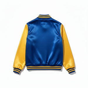 Premium Custom Unisex Satin Varsity Jacket | High-Quality Retro Baseball Bomber | Classic Royal Blue and Yellow Letterman Jacket - Product Image 2