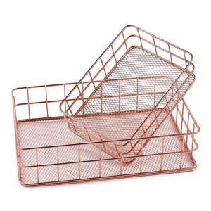 Set of 2 Industrial Metal <b>Wire</b> <b>Baskets</b> with Burlap Accent Straps Round Tapered Iron Storage Bins for Farmhouse Home Organization - Product Image 6