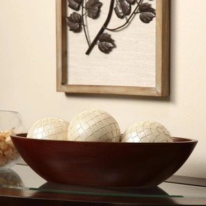 Cuenco decorativo de madera hecho a mano con bolas tejidas, centro de mesa moderno para decoración del hogar - Product Image 1