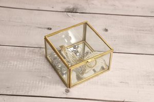 Elegant Square Brass Glass <b>Box</b> with Lid & Mirror Base Decorative Storage Organizer for Jewelry Makeup & <b>Keepsakes</b> - Product Image 6