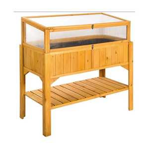 Jardinière surélevée en bois avec mini-serre intégrée, bac de culture extérieur surélevé, serre froide avec couvercle en verre, lit de culture pour plantes, étagère de rangement - Product Image 6