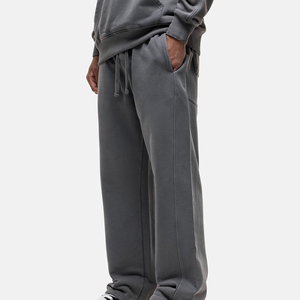Pantalones Deportivos de Algodón Gris para Hombre, Cintura Elástica con Cordón, Corte Holgado Informal, Pierna Recta, Anti-Pilling, Peso Medio, para Otoño - Product Image 3